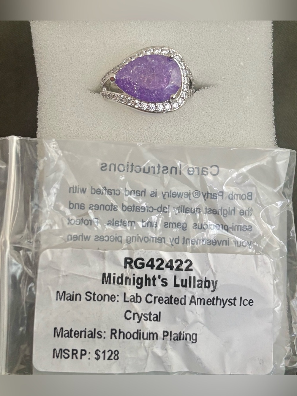 Rhodium Plated Purple Amethyst Ice Ring